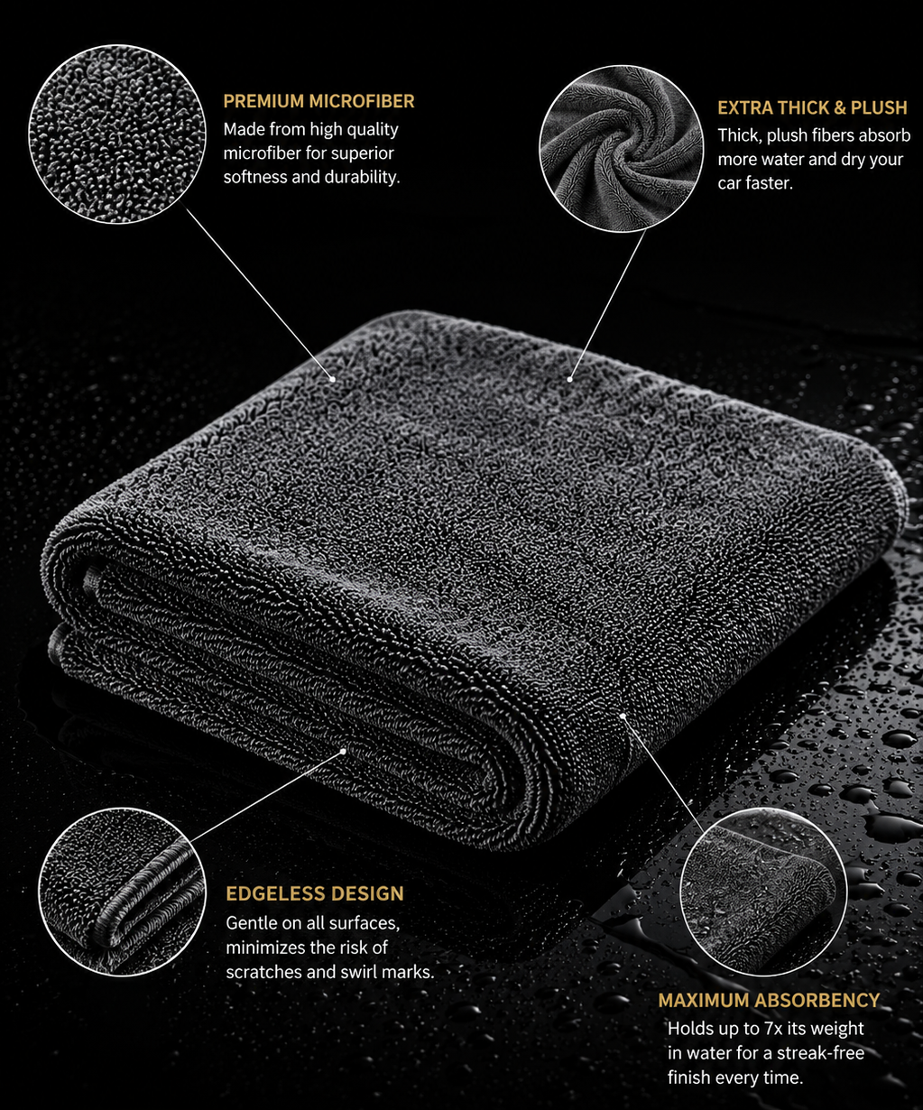 Detailous™ Large Thick Microfiber Drying Towel 60x90